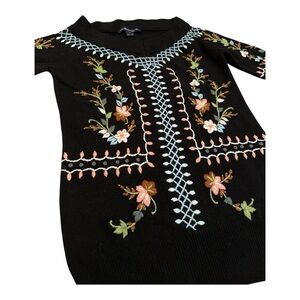 French Connection Wool Floral Embroidered Black Sweater